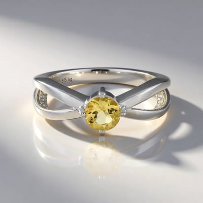 Cavill - Zilveren ring met gele beryl 0,413 ct - 925 Sterling zilver geplatineerd - Ronde briljant 5 mm - Elegant minimalistisch design