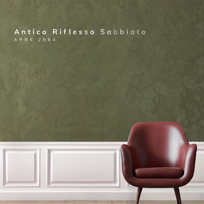 Zand Effect Verf - Olive Green - 1L - Decoratieve Muurverf + gratis professionele kwast