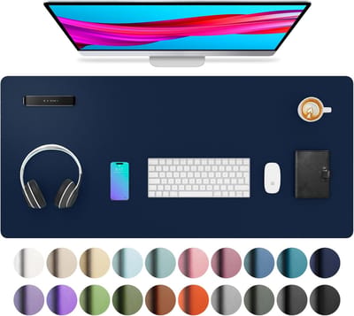 Famanu - synthetisch materiaal bureaulegger, muismat, Antislip PU-synthetisch materiaal bureau-vloeipapier, laptop bureaublad, waterdicht bureau-schrijfblok voor kantoor en thuiswerk (91x43cm, Donkerblauw)