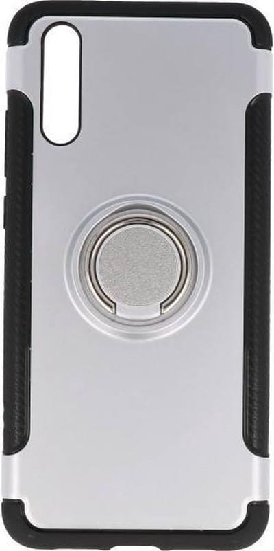 Pantser TPU Hoesje Ring Houder - Hoesje Geschikt voor Huawei P20 Zilver