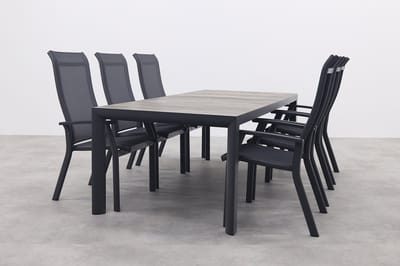 Excellent/Kings 6-persoons stapelbare dining tuinset 220x100 cm. - Antraciet