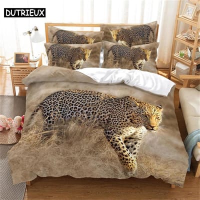 Ensemble de Literie Animale Housse de Couette Ensemble de Literie 3D Impression Numérique Linge de Lit Taille Queen Ensemble de Literie Design de Mode EU single(135x200cm)&set beige