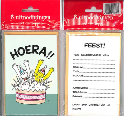12 Uitnodigingskaartjes met envelop - Fokke & Sukke hoera - 9 x 13.5 cm