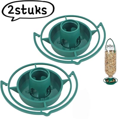 2-delige vogelvoederbak (fles niet inbegrepen) - Hangende vogelvoederbak van plastic colafles voor buiten - Groen