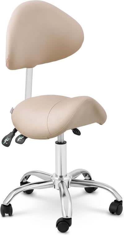physa Zadelstoel - In hoogte verstelbare rugleuning en zitting - 51-65 cm - 150 kg - Crème, Zilver 10040494