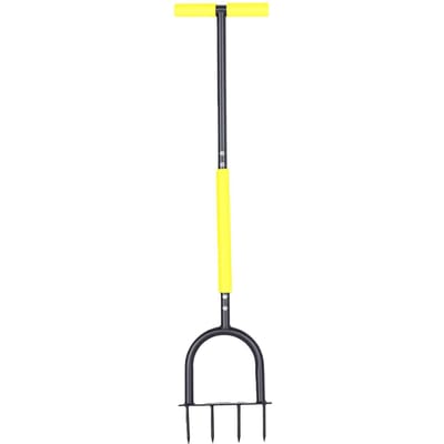 Outil Aérateur de Pelouse 4 Pointes Aérateur de Sol pour Gazon Robuste Aérateur de Cour avec Repose-Pieds pour Jardin