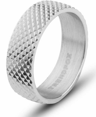 Luxe Heren Ring Zilver Kleurig met Gekartelde Afwerking - Staal - Herenring - Papa Cadeau Voor Mannen - Vaderdag