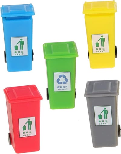 Miniatuur vuilnisemmer set van 5 stuks - Plastic 1:50 kleine vuilnisemmers met deksel voor zandtafel en microlandschap decoratie