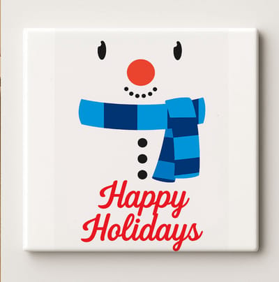 Fijne Feestdagen Sneeuwman Decoratieve Tegel 15x15 cm – Schattig Winter Sneeuwman Ontwerp – Feestelijke Kerst Wanddecoratie