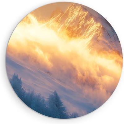 Saammp Muurcirkel Hout - Wolken in de bergen - Natuur - Landschap - Ø 90 - Wandcirkel - Wanddecoratie Cirkel - Muurdecoratie Woonkamer - Slaapkamer decoratie - Rond Schilderij