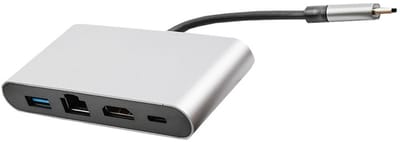 USB-C 4-in-1 Docking Station - HDMI 4K + Ethernet (RJ45) + USB 3.0 + 100W PD Adapter - Multifunctionele Type-C Hub adapter voor Laptop en MacBook - zilver