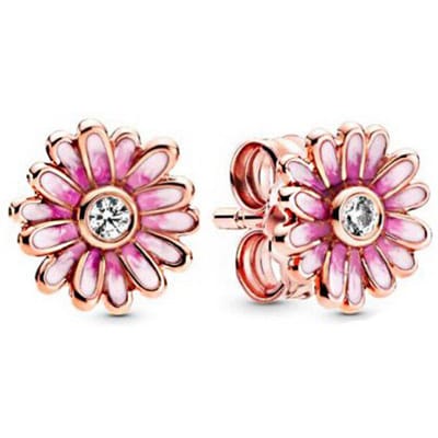 Boucles d'oreilles authentiques en argent sterling 925 Boucles d'oreilles clous fleur marguerite rose Femmes Anniversaire Fiançailles Bijoux Cadeau beige