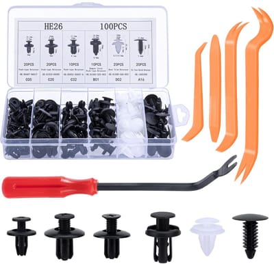 TOVBMUP Set autobevestigingsclips - Deurpaneelclips en universele bumperbekledingsclips van kunststof - 6 verschillende soorten - 105 stuks