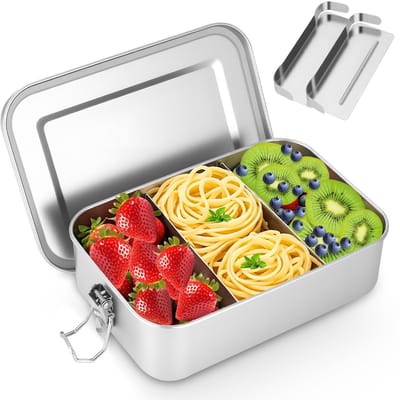 Dailygoods- Lunchbox 1400 ml - Roestvrij Staal - Lekvrij - Broodtrommel - Met Scheidingswand - BPA-vrij - Voor Camping/Picknick