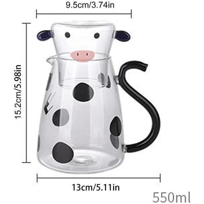 1/2 STKS 550 ml Borosilicaatglas Koe Koude Waterkoker Set Transparante Waterkaraf Met Kopje Cartoon Koffie Theepot Melk Sap Kan 1PCS white