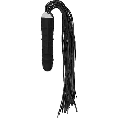Ouch – Siliconen Dildo Flogger Zweep met Geaderde Penis voor Extra Stimulatie – Zwart