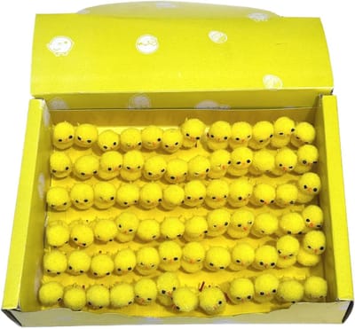 Paaskuikens Set - Kleine kuikens - Decoratie - Zacht pluche materiaal - 72 stuks - Geel
