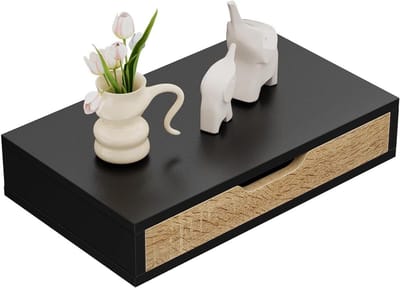 Wandplank met Lade, Hangende Plank voor Hal, Woonkamer en Slaapkamer, Zwart, 40 x 24 x 8 cm, Ideaal voor Opbergruimte en Decoratie
