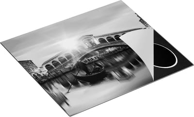 Chefcare Inductie Beschermer Gondel bij de Rialtobrug in Venetië, Italië - Zwart Wit - 60x50 cm - Afdekplaat Inductie - Kookplaat Beschermer - Inductie Mat
