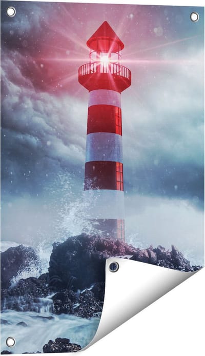 Gards Tuinposter Vuurtoren tijdens een Storm - 40x60 cm - Tuindoek - Tuindecoratie - Wanddecoratie buiten - Tuinschilderij
