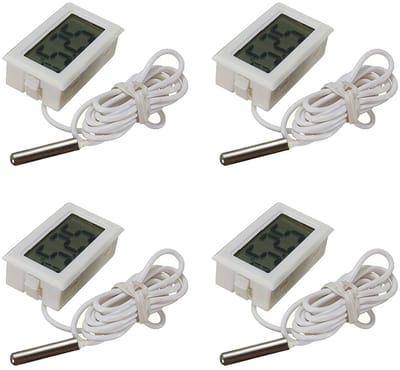 Digitale LCD Thermometer voor Temperatuurmeting met Externe Probe voor Koelkast, Vriezer en Aquarium - Set van 4 Stuks