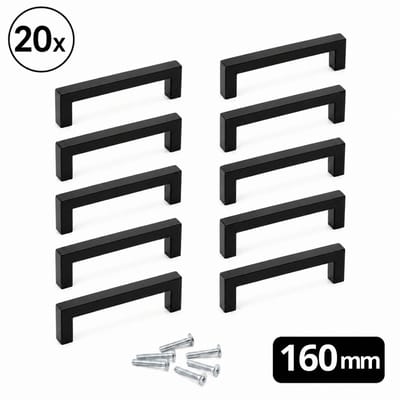 20X Handgrepen Zwart RVS - Boormaat 160mm - Greepjes - Handgreep - Handgrepen keukenkastjes - Handvatten - Meubelgreep Zwart - Handgrepen voor deurtjes - LxBxH 171/12/35 mm