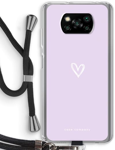 Case Company® - Hoesje met koord geschikt voor Poco X3 Pro hoesje met Koord - Klein hartje paars - Telefoonhoesje met Zwart Koord - Bescherming aan alle Kanten en Over de Schermrand
