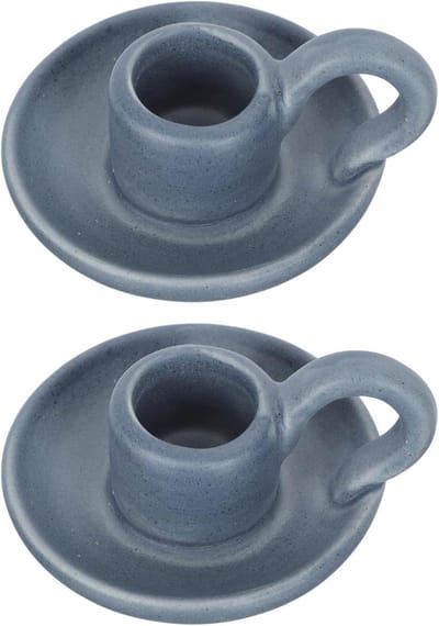 Set van 2 Decoratieve Kaarsenhouders in Nordic Stijl - Keramische Taper Kaarsenhouders met Handvat voor Halloween en Kerstmis, Perfect voor Woonkamer en Eettafel Decoratie (Blauw)