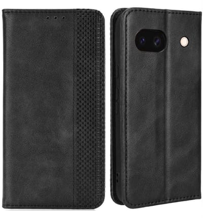 Coverup Hoesje - Geschikt voor Google Pixel 8a Hoesje - Coverup Vintage Style Book Case - Zwart