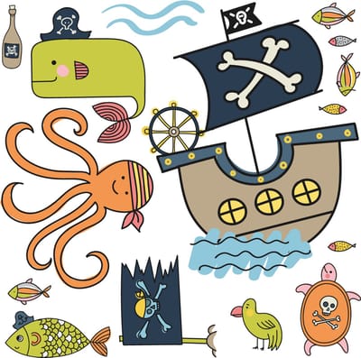 Muurstickers - ZEEDIEREN EN PIRATEN - transparante zelfklevende achtergrond - 50x50cm