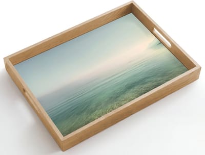 Dienblad hout 50x35 cm - Schootdienblad - Zee - Horizon - Blauw - Mist - Borrelplank rechthoek - Plateau dienbladen