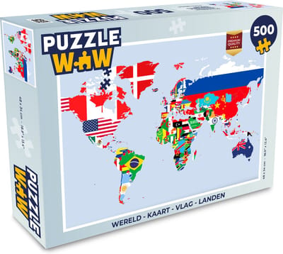 Puzzel Wereld - Kaart - Vlag - Landen - Legpuzzel - Puzzel 500 stukjes