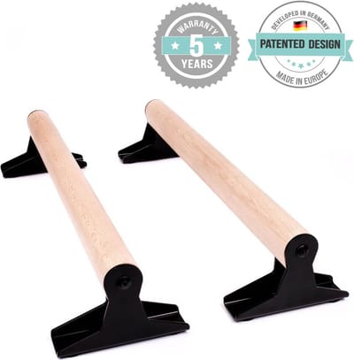 PULLUP & DIP Steel - Houten Parallettes LOW - Ergonomisch Beukenhout - 10 cm Hoogte - Maximaal Stabiel Design