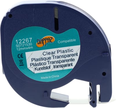 Dappaz - Compatible Dymo Plastic label tape 12267 - Zwart op Transparant 12mm x 4m - Geschikt voor Dymo LetraTag - S0721530 - 1 stuk