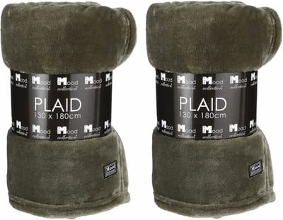 In The Mood Fleece deken - 2x stuks - donkergroen - 130 x 180 cm - polyester - fleeceplaid - Bank deken - plaid