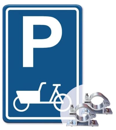 Parkeerbord Bakfiets - Weerbestendig Aluminium - 40x60 cm - Bevestiging: Met paalbeugels Ø48mm