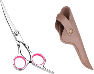 Professionele Hondenschaar – Ergonomische Kromme Trimschaar – Voor Vacht- & Pootverzorging van Langharige Honden – Inclusief Luxe Lederen Etui – Brons –16,5 cm