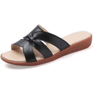 Nieuwe Koeienhuid Moeder Pantoffels voor Vrouwen In Zomer Zachte Zool Buiten Dragen Zwanger Vrouwen Midden-oud Grote Maat Platte Damespantoffels 41 black