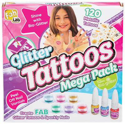 Goliath Fablab - Glitter Tattoos - Tatoeages maken - Knutselpakket - 28 sjablonen - Plak tattoos voor kinderen