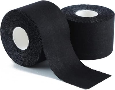 2-Pack zwarte sporttape, supersterke kleefstof en hypoallergene ademende katoenen sporttape voor bats, tennis en boksen 2,5 cm * 5 m