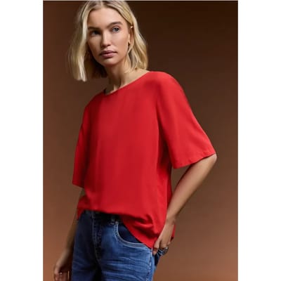 Blouse met korte mouwen en ronde hals in effen kleur