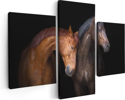 Artaza Canvas Schilderij Drieluik Twee Bruine Paarden Koppel - Liefde - 90x60 - Foto Op Canvas - Canvas Print