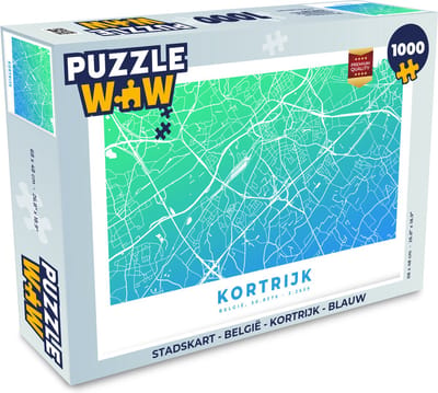 Puzzel Stadskart - België - Kortrijk - Blauw - Legpuzzel - Puzzel 1000 stukjes volwassenen