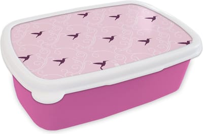 Broodtrommel Roze - Lunchbox - Brooddoos - Vogel - Patronen - Roze - 18x12x6 cm - Kinderen - Meisje
