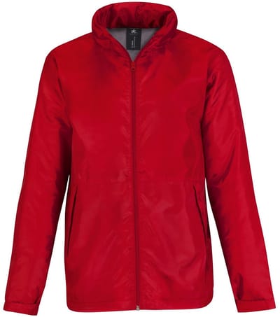 B&C Mens Multi Active Hooded Fleece Lined Jacket (Rood/ Warm Grijs)