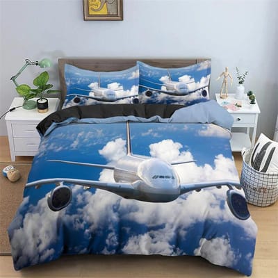 Ensemble de Literie Avion Housse de Couette Imprimé Avion pour Chambre de Garçon Fille Dortoir Microfibre Luxe Moderne Twin Queen Housse de Couette 140x200cm 3pcs gray