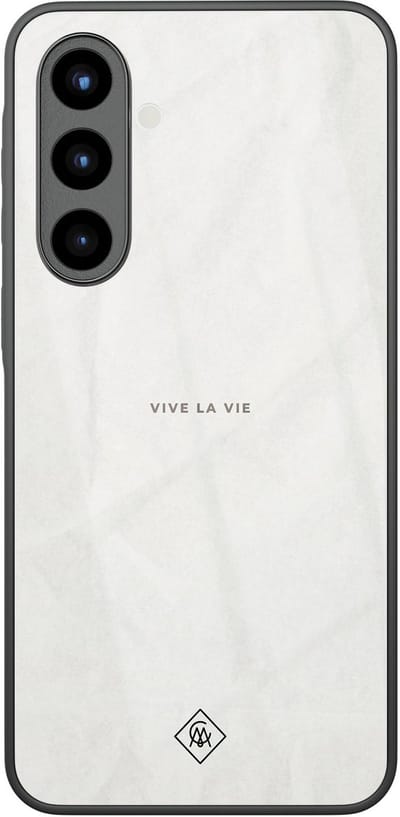 Casimoda® hoesje - Geschikt voor Samsung Galaxy A57 - Vive La Vie - Luxe Hard Case Zwart - Backcover telefoonhoesje - Grijs