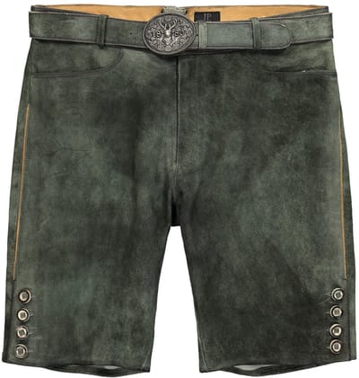 JP 1880 - Heren - leren bermuda klederdracht leer geitensuède tot 72 - Donkerolijf - Maat 70