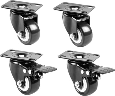 4x Robuuste Zwenkwielen (2x Met Rem) - Totale Laadvermogen 400kg - Meubelwielen voor Binnen en Buiten