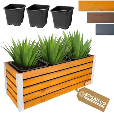 BOGATECO Houten Bloembak | Plantenbak | Bloempot 37x100x36 cm | Kruidenpot voor Thuis Tuin Balkon Terras | Pot met Kunststof Inzetstuk | Geïmpregneerd | Lichtbruin